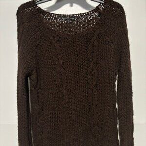 Berretti Cable Knit Sweater L Italian Wool Blend Chocolate Brown Quiet Luxe Cozy